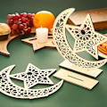 Miniatyrbilde 2 av 5: Sett med 2 trepynt til Ramadan Treborddekorasjon Måne Stjerne Henger for Eid Ramadan Mubarak Pynt