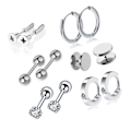 Miniatyrbillede 4 af 8: 6 par ørestik sæt rustfrit stål zirkon piercing smykker unisex øre tilbehør