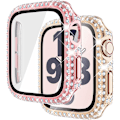 Miniatyrbillede 1 af 5: Bling Diamant Hærdet Glas Etui til Apple Watch Series 6/5/4/SE, Rosaguld/Pink (2 Pak)
