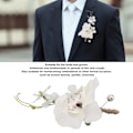 Miniatyrbillede 5 af 7: Elegant kunstig hvid bryllupsboutonniere til mænd (5 stk)