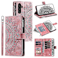 Miniatyrbild 1 av 5: För Samsung Galaxy A54 5G PU Läder Mandala Blomma Präglat Handväska Blixtlåsficka Fodral Ställ Flera Kortplatser Flipskydd med Rem-B6 Roséguld