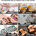 Miniatyrbillede 4 af 4: 180% Forstørrelsesglas med Genopladeligt LED-lys - Kraftige Forstørrelsesglas - Håndfri Briller til Nærarbejde, Håndværk, Juvelerer, Læsning, Hobby