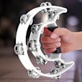 Miniatyrbillede 5 af 6: Handbell Tambourine Percussion Instrument - Double Row Jingles (Hvid) White