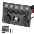 5-vägs LED-vippströmbrytarpanel med digital voltmeter, universal för husbil, bil, motorbåt, grön