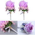 Miniatyrbillede 3 af 5: Bryllups Corsage Sæt - Håndlavet Kunstig Blomst med Pins og Clips til Bryllup, Prom, Fest Dekoration