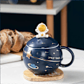 Miniatyrbillede 2 af 5: Astronaut Kop Rum Præget Planet Krus, Sød Keramisk Kaffekrus, Nyhedskrus med Låg og Ske til Kaffe, Te, Mælk, Æstetisk Rumindretning Sjov Gave