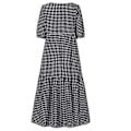 Miniatyrbilde 4 av 4: Svart rutete puffy midi-kjole med korte ermer for kvinner, 4XL