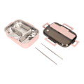 Miniatyrbillede 8 af 8: Rustfrit stål madkasse med spisepinde ske termisk isolering Bento madkasse til kontor picnic pink 3 rum
