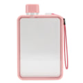 Miniatyrbillede 1 af 8: Flad vandflaske i plast, lækagesikker, transparent, firkantet, bærbar A5-papir vandflaske 380ml pink