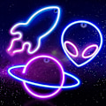 Miniatyrbild 1 av 4: 3 st Neonlogotyp för väggdekoration, LED-neon för sovrum, USB eller batteridriven belysning rymdelement Alien Planet Rocket Barn, tonåringar pojke