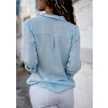Miniatyrbillede 3 af 4: Chic V-hals Monokrom Chiffon Bluse til Kvinder - Lyseblå XL