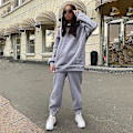 Miniatyrbild 3 av 3: Enfärgad casual huvtröja och joggingbyxor set för kvinnor L Ljusgrå