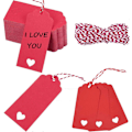 Miniatyrbilde 1 av 4: Gaveetiketter Kraftpapiretikett 9,5x4,5 cm, 100 STK med Jutehyssing, for Bryllup Valentinsdag Bursdag Jul (Rød)