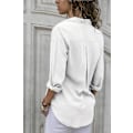 Miniatyrbilde 2 av 4: Elegant Hvit Chiffon V-Hals Bluse, XL - Monokrom Langarmet Topp for Kvinner