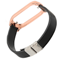 Miniatyrbillede 4 af 8: Rustfrit stål PU-læderrem med kofangerkasse Smart Watch-udskiftningstilbehør Passer til Mi Band 7 sort og guld