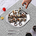 Miniatyrbilde 4 av 5: 1 Sett Rustfritt Stål Escargot Plate 12 Hull Med Escargot Tang Og Gaffel