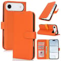 Compatible with iPhone Air Stand Case Litchi Texture Genuine Cowhide Wallet Case RFID Orange