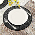 Pikkukuva 2 / 5: Pyöreät punotut tabletit, 6 kpl, pestävät puuvilla-polyesteri pyöreät pöytätabletit, 38 cm, lämmönkestävät (musta, 6)