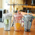Miniatyrbilde 3 av 5: Dobbel Straw Tumbler, 420ml, med lokk & sugerør, gjenbrukbar vannflaske (blå)
