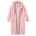 Miniatyrbillede 2 af 5: Casual lynlås-fleecehættetrøje - Lang tunika-sweatshirt til kvinder S Pink