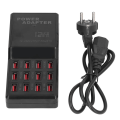 Miniatyrbillede 1 af 8: Multiport USB-oplader 12A High Power 12-porte USB-ladestation til MP3 MP4-mobiltelefoner EU-stik AC 100-240V EU-stik