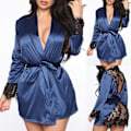 Miniatyrbilde 2 av 5: Silke Stripe Kåpe Satin Badekåpe Nattøy Pyjamas for Plus Size Kvinner Blå