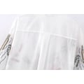 Miniatyrbillede 3 af 5: Dame Mode Broderet Lang Bluse Blød Talje V-Hals Enkelte Knapper Side Drapering Afslappet Sommer Polyester S
