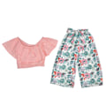 Miniatyrbilde 2 av 8: 2 stk jentesommerantrekk fasjonabel offshoulder topp belte blomsterbukse babyklærsett (rosa 110 cm)