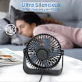 Miniatyrbillede 3 af 5: USB Bordventilator, 3 Hastigheds Bordventilator, 360 Justerbar Lydløs Ventilator, Bærbar Ventilator til Kontor, Hjem, Soveværelse, Bil, Udendørs Camping - Sort
