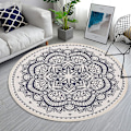 Miniatyrbillede 3 af 5: Boho Mandala Rundt Tæppe - Klassisk Moderne Traditionel Stil til Soveværelse eller Stue (120 x 120cm)