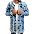 Miniatyrbilde 1 av 3: Trendy Lang Denimjakke for Menn, Perfekt for Vår og Høst 2XL BLÅ