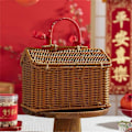 Miniatyrbilde 4 av 5: Rattan Husformet Kurv med Lokk, Høstflettkurv