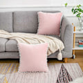 Miniatyrbillede 2 af 5: Julemørkeblå Pudebetræk 45x45 cm Sæt med 9 Bløde Velour Pyntepudebetræk Firkantet Dekorativt Sødt Pom Pom Pude Betræk til Sofa Stue Hjem