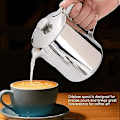 Miniatyrbild 3 av 5: Kaffekopp i rostfritt stål Mjölkskumningskanna med lock för Latte Kaffe Art för kontor kök (600 ml)