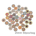 Miniatyrbillede 1 af 5: 100 25 mm mønstrede træknapper til håndarbejde, 1-tommers træknapper, forskellige retro runde træblomsterknapper, dekorative knapper med 2 huller,