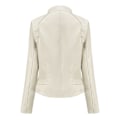 Miniatyrbillede 3 af 5: Stilfuld dame Slim Fit Faux Læder Biker Zip Jakke L Off White