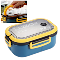 Miniatyrbilde 4 av 8: 1200 ml Bento Lunsjboks Dobbelt Lag Isolasjon Lunsjboks Beholder med Gaffel Skje for Studenter Kontorarbeidere Blå