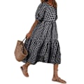 Miniatyrbillede 1 af 4: Sommer Plaid Puffy Midi-kjole til kvinder - Sort