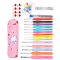 Miniatyrbild 7 av 8: Virka nål set TPR mjukt handtag nålar kit DIY stickning verktyg hushållsartiklar C1‑rosa väska