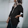 Miniatyrbillede 5 af 5: Stilful Langærmet Business Jakke til Kvinder - Casual Arbejds Cardigan Blazer med Sjal Krave 2XL Sort