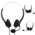 Miniatyrbillede 7 af 8: Binauralt headset til stationær computer med ledning, mikrofon og fleksibel, roterbar PU-læder