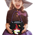 Pikkukuva 2 / 5: Kultainen sametti Halloween-kassi | Söpö Rudolf-nukke kuvio pitelee kurpitsajuhlien karkkipusseja