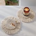 Miniatyrbillede 1 af 5: 2 STK Håndlavet Macrame Briket Sæt, Håndvævet Dækkeserviet 18cm Diameter, Boheme Ren Rutsjebane