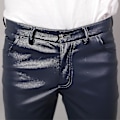 Pikkukuva 4 / 5: Youthup Navy Blue Faux Leather Stretch Pants for Men EU 32