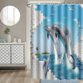 Miniatyrbillede 5 af 7: 180x180cm Smuk trykt bruseforhæng Polyester Vandtæt badeværelse badeforhæng tilbehørDelfin