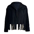 Miniatyrbillede 1 af 5: Moderigtig Sort Kunstlæder Tassel Jakke XL til Kvinder