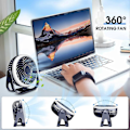 Pikkukuva 4 / 5: 360 astetta kääntyvä Mini USB (sininen) kannettava hiljainen tuuletin koukulla, 1800 mAh akku toimistoon, makuuhuoneeseen, telttaan, matkalle