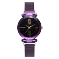 Miniatyrbild 1 av 8: Modelegering Mesh Bältesrem Quartz Watch Starry Sky Urtavla Mönster Watch (lila)