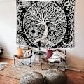 Miniatyrbillede 4 af 5: Livets Træ Tapet Måne og Sol Sort Psykedelisk Vægophæng Stjerne Mandala Hippie Vægdekoration til Soveværelse Kollegie Fest (150x200cm)