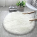 Miniatyrbilde 1 av 5: Hvit Rundt Kunstig Pels Fluffy Teppe - Sklisikkert Mykt Fleeceunderlag for Stue, Soverom, Sofa - 45x45cm